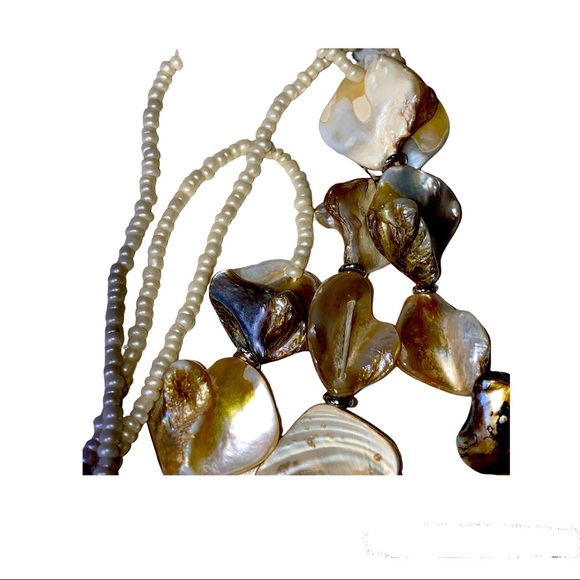 Abalone Mother of Pearl Multi Strand Layered Women’s Necklace Brown Gold Pearl - Picture 10 of 16